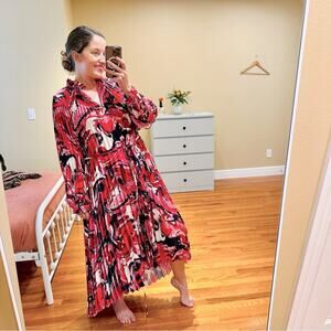 NWT Tuckernuck Crosby by Mollie Burch Pink Pleated Long Sleeve Maxi Dress Large